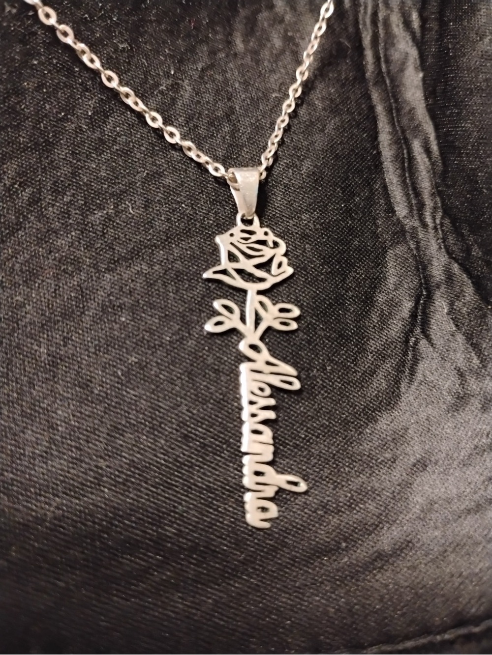 Sterling Silver Rose Script Name Pendant Necklace - Silver